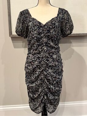 Women’s Final Touch Navy Blue Floral Ruched Bodycon Puff Sleeve Dress M, L